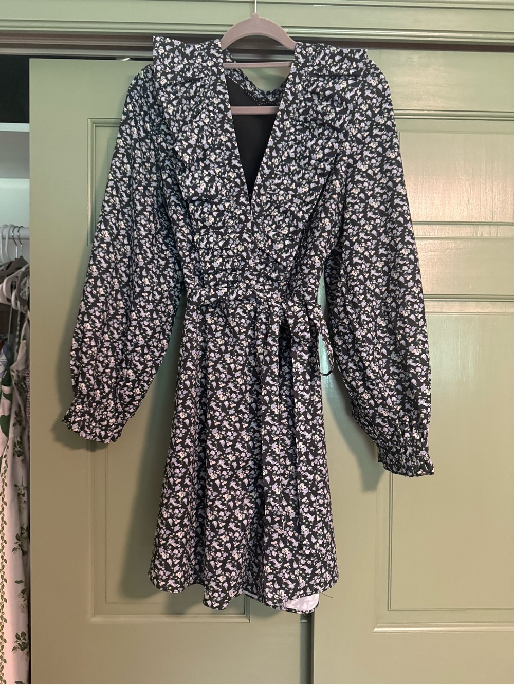 English Factory Black and White Floral Ruffle Mini Dress